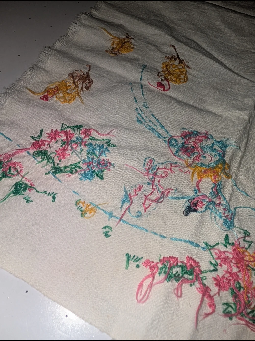 Hand Embroidered Cross Stitch Sheep Motif Cottagecore GrandmaCore Vintage Cottag